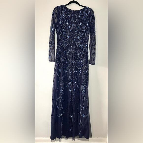 Aidan Mattox Sequined Beaded Long Sleeve Gown Navy Size 10 - Picture 15 of 15